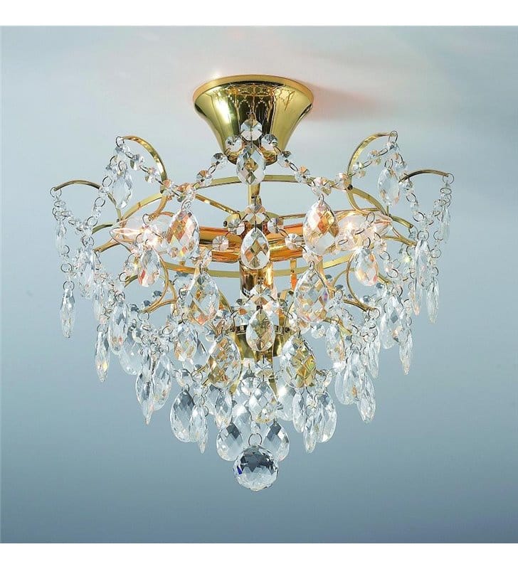 Kryształowa złota lampa sufitowa do sypialni Rosendal