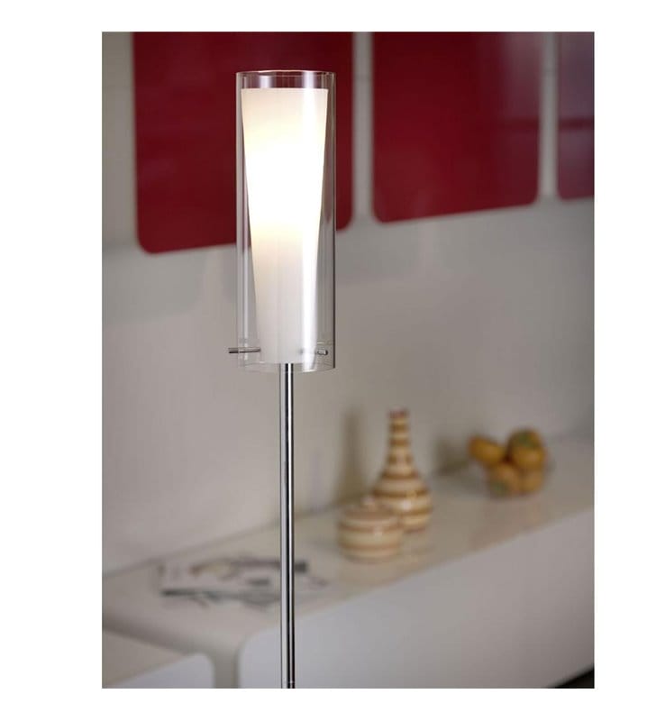 Lampa podłogowa Pinto podstawa chrom klosz podwójny ze szkła prosta wąska - OD RĘKI