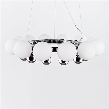 Żyrandol lampa wisząca Esperanza chromowana obręcz ze szklanymi białymi kulami do salonu sypialni jadalni nad stół