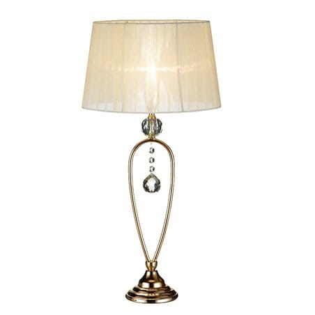 Elegancka stylowa lampa stołowa Christinehof złota beżowy abażur dekoracyjny kryształ