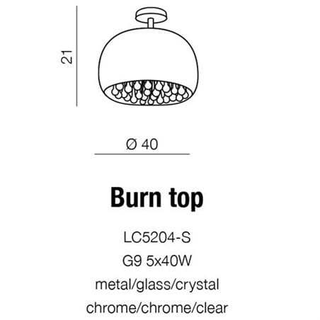 Plafon Burn 40cm z kryształami klosz szklany chromowany