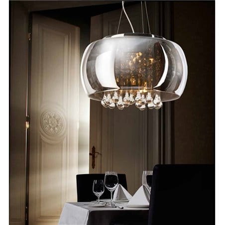 Lampa wisząca Burn szklany chromowany klosz wewnątrz bezbarwne kryształy do sypialni salonu jadalni nad stół - OD RĘKI