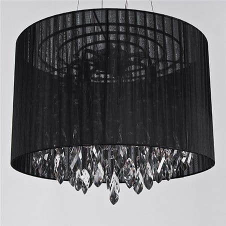Lampa wisząca Sidney Black czarny okrągły abażur materiałowy z akrylowymi kryształkami