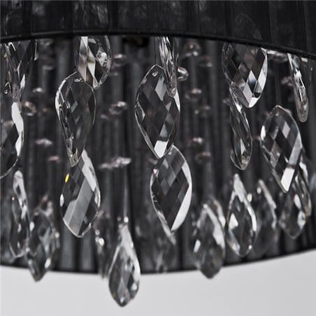 Lampa wisząca Sidney Black czarny okrągły abażur materiałowy z akrylowymi kryształkami