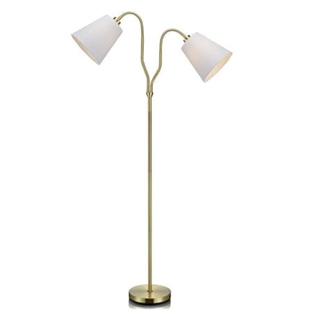 Lampa podłogowa 2 punktowa Modena mosiądz 2 białe abażury do salonu sypialni
