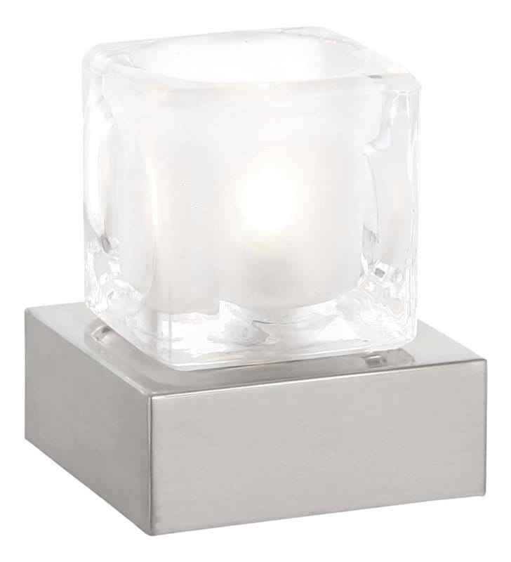 Lampa stołowa Nubuk mała kwadratowa srebrna podstawa szklany klosz kostka włącznik dotykowy - OD RĘKI