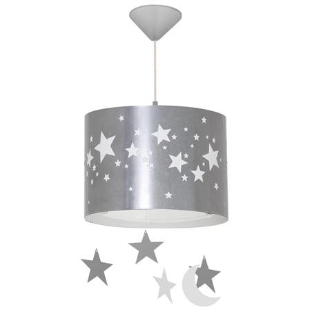 Lampa wisząca Gwiazdy srebrna z białymi gwiazdkami dla dzieci - OD RĘKI