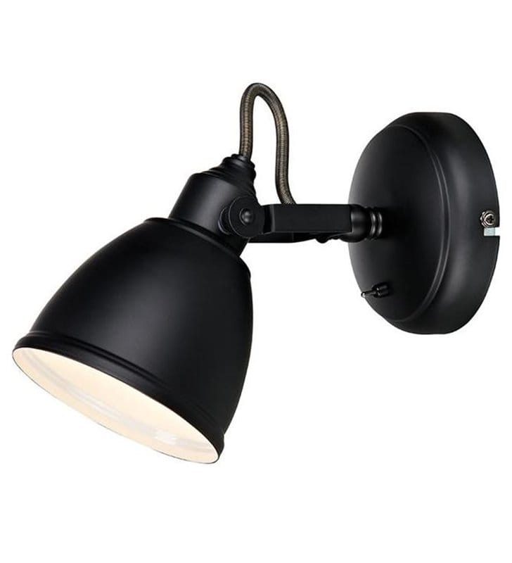 Kinkiet Fjallbacka kolor czarny mat włącznik na lampie przewód z wtyczką na przedpokój do sypialni przy łóżku do salonu