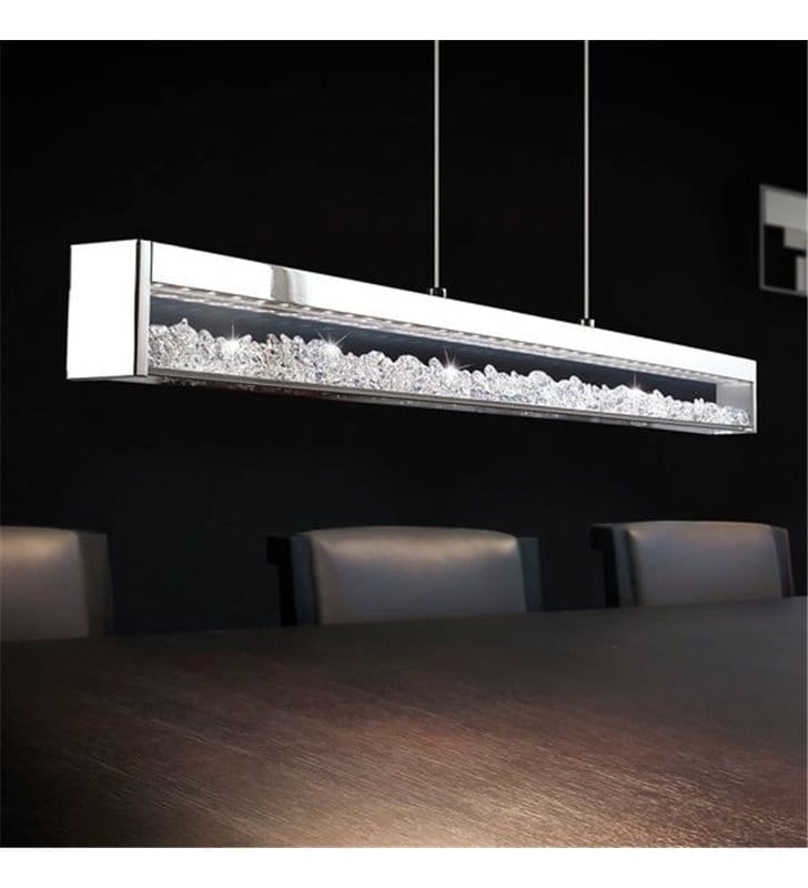 Lampa wisząca Cardito LED podłużna z kryształami nad stół regulacja barwy światła regulacja wysokości włącznik dotykowy