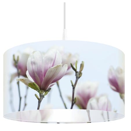 Kwiatowa lampa wisząca Delikatna Magnolia jasna z nadrukiem magnoli 50cm