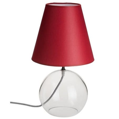 Czerwona lampa stołowa Meg Red ze szklaną podstawą