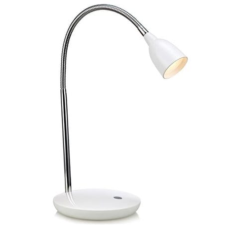 Biała lampka biurkowa Tulip LED włącznik na lampie giętkie ramię flexo