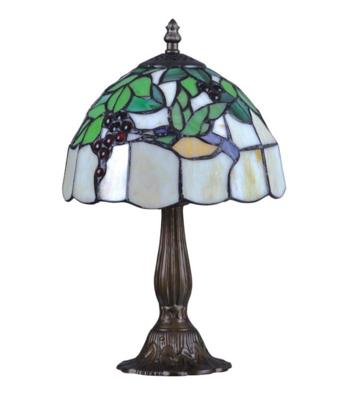 Lampa stołowa Teco witrażowa w stylu Tiffany klosz ze szkła i masy perłowej brązowa metalowa podstawa