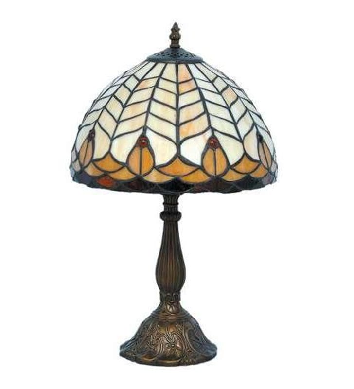 Witrażowa lampa stołowa nocna do sypialni na komodę Sargan brąz beż 37cm wysokości
