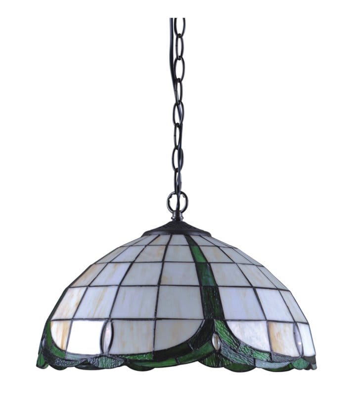 Witrażowa klasyczna lampa wisząca Papi w stylu Tiffany z masy perłowej szkła i metalu np. do kuchni jadalni nad stół