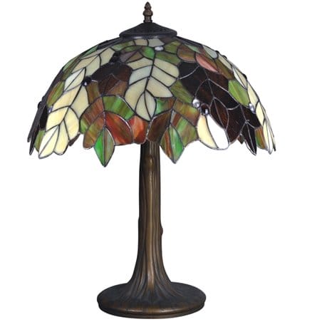 Witrażowa kolorowa lampa stołowa Farina klosz jak jesienne liście do salonu sypialni na komodę stolik nocny