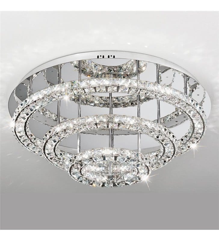 75cm duży plafon kryształowy Toneria LED 4000K 3 kryształowe pierścienie styl glamour