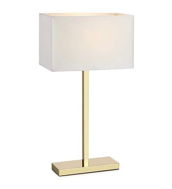 Lampa stołowa Savoy w kolorze złotym z prostokątnym białym abażurem z gniazdem USB do salonu sypialni na komodę stolik nocny