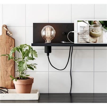 Minimalistyczny kinkiet z gniazdem USB Multi czarny z półką do sypialni salonu przedpokoju kuchni