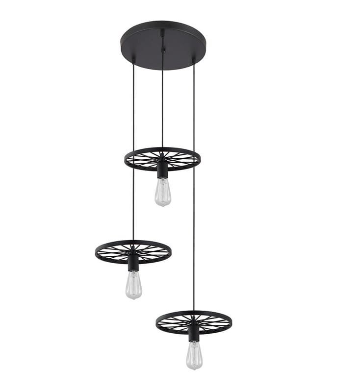 Lampa wisząca Federico potrójna czarna w stylu industrialnym vintage loftowym