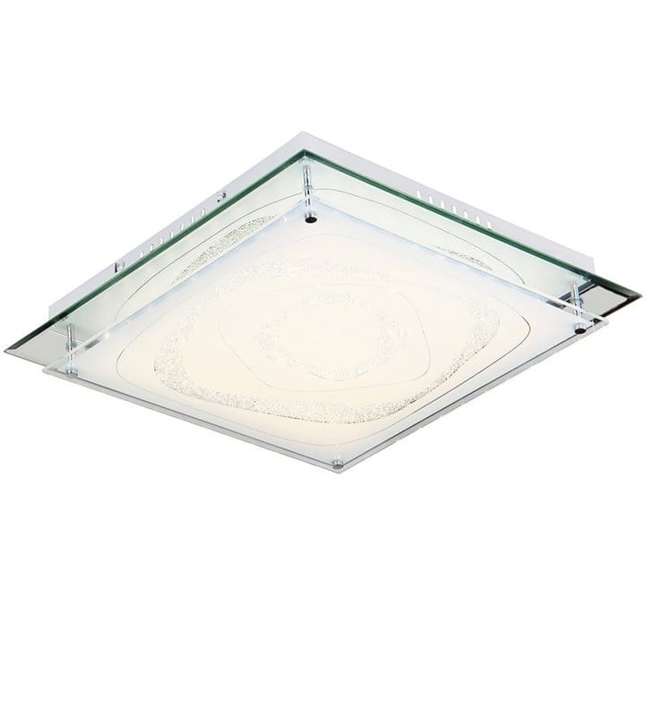 Kwadratowy plafon Verso 430 LED ze zdobionym kryształkami szklanym kloszem