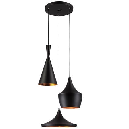 Lampa wisząca Pedro czarna potrójna na jednej okrągłej podsufitce nowoczesna do salonu sypialni kuchni jadalni nad stół