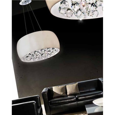 Biała szklana lampa wisząca z kryształowymi kulkami Quince do salonu sypialni jadalni kuchni nad stół