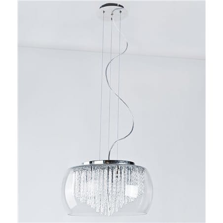 Lampa wisząca Rego szklany bezbarwny klosz wewnątrz metalowe pręciki w kolorze aluminium elegancka do salonu sypialni jadalni