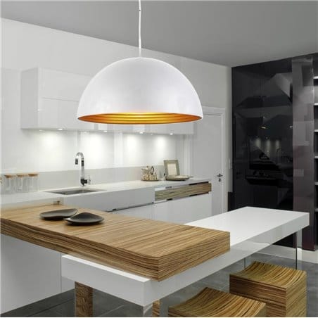 Modena nowoczesna biała lampa wisząca ze złotym środkiem do jadalni kuchni salonu sypialni długa