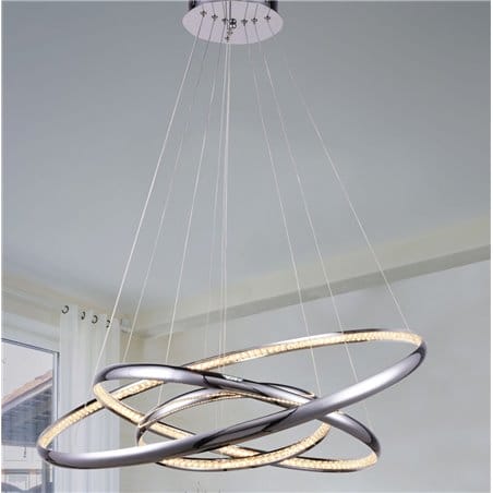 Lampa wisząca Brighton LED 3 metalowe obręcze ozdobione kryształkami nowoczesna duża do salonu jadalni