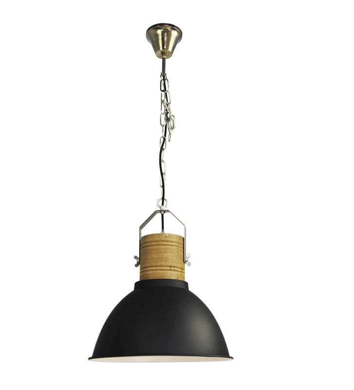 Lampa wisząca Duncan czarna metalowa z drewnianym wykończeniem styl loftowy - OD RĘKI