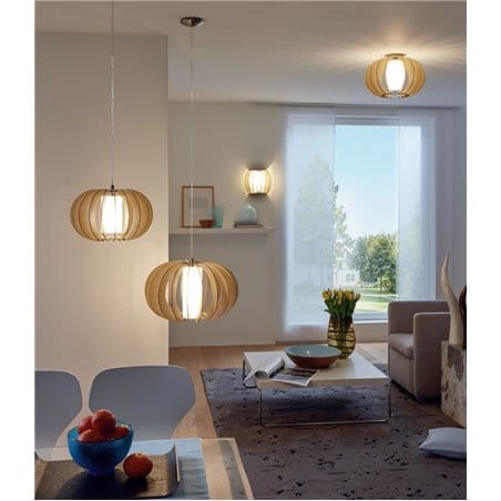Drewniana okrągła lampa wisząca Stellato1 w kolorze klonu do salonu sypialni jadalni kuchni
