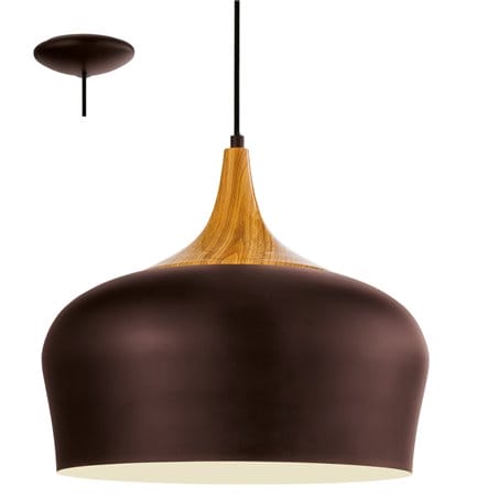Brązowa nowoczesna lampa wisząca Obregon środek w kolorze kremowym dębowe wykończenie