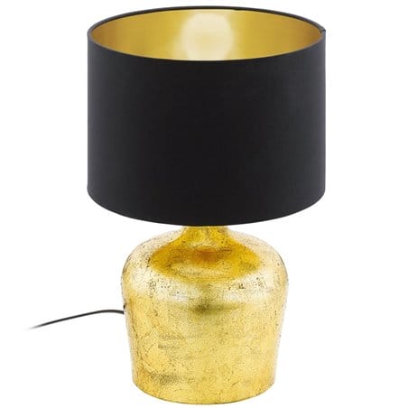 Lampa stołowa Manalba czarno złota materiałowa do sypialni salonu