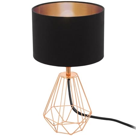 Elegancka lampa stołowa Carlton2 miedziana druciana podstawa abażur czarny z miedzianym wnętrzem