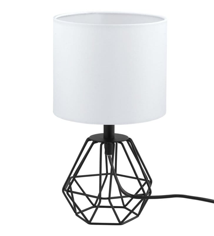 Nowoczesna biało czarna lampa stołowa Carlton2 druciana podstawa materiałowa