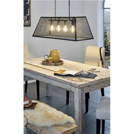 Lampa wisząca Amesbury czarna abażur z metalowej siatki trapez idealna nad stół do jadalni lub wyspę kuchenną