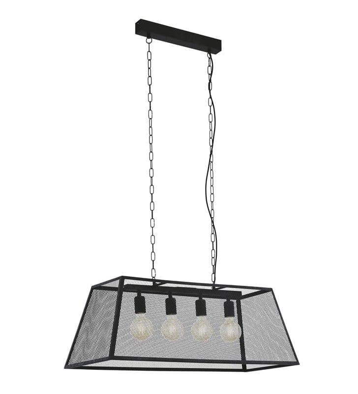 Lampa wisząca Amesbury czarna abażur z metalowej siatki trapez idealna nad stół do jadalni lub wyspę kuchenną