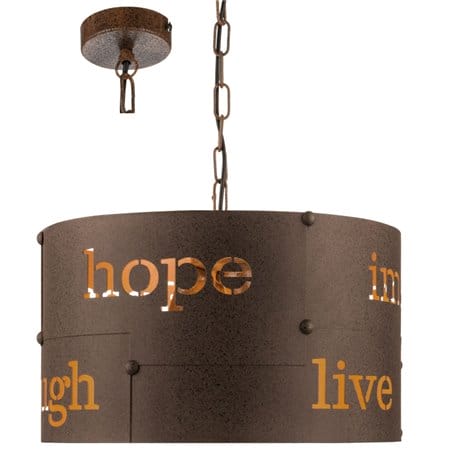 Lampa wisząca Coldingham brązowa rdzawa metalowa z napisami