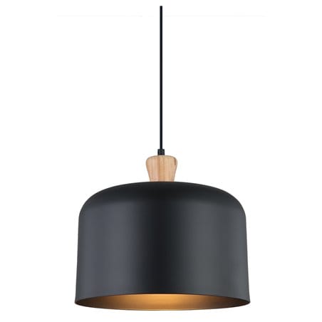 Lampa wisząca Questo czarna nowoczesna z drewnianym wykończeniem do salonu jadalni kuchni