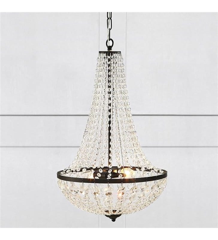 Granso kryształowy żyrandol lampa wisząca czarny z bezbarwnymi okrągłymi kryształkami do salonu jadalni sypialni