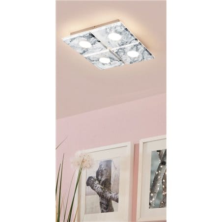 Kwadratowy plafon Aliste 290 LED z ciekawym zdobieniem imitującym marmur