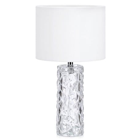 Lampa stołowa Madame bezbarwna szklana dekoracyjna podstawa z białym aksamitnym abażurem