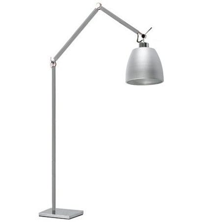 Wysoka metalowa lampa stojąca Zyta w kolorze aluminium chromowane elementy