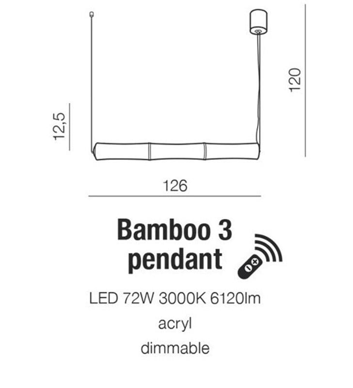 Podłużna nowoczesna lampa wisząca z pilotem Bamboo klosz 1,26m montaż pionowy lub poziomy nad stół lub z boku łóżka w sypialni