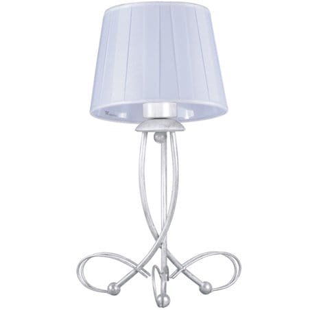 Stołowa lampa Irma podstawa biało srebrna plisowany abażur styl klasyczny