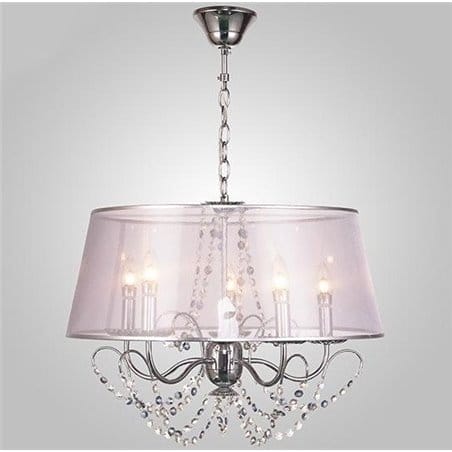 Elegancka lampa wisząca 5 ramienna z kryształami Florida abażur transparentny do jadalni salonu sypialni - OD RĘKI