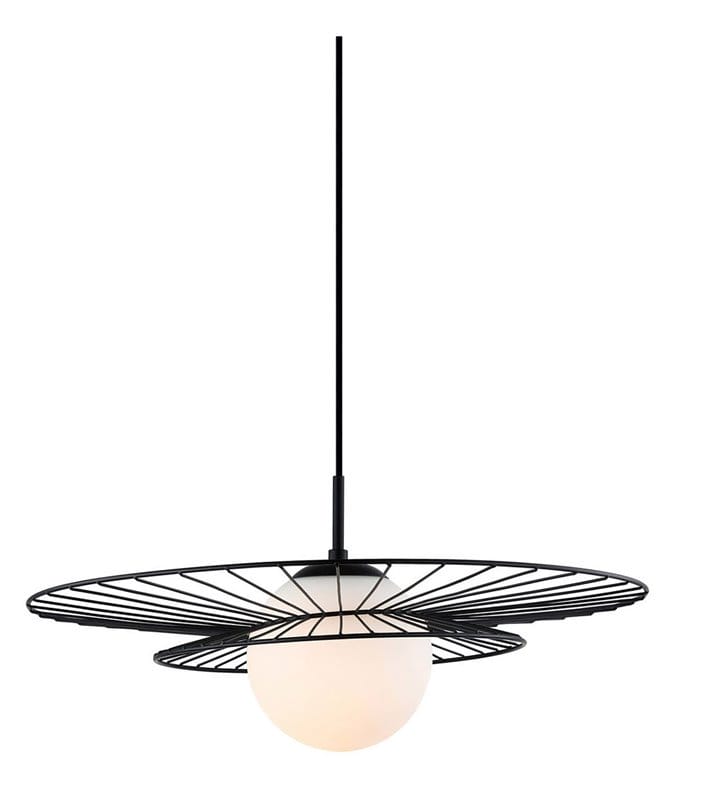 Lampa wisząca Alison czarna druciana z okrągłym szklanym kloszem styl nowoczesny