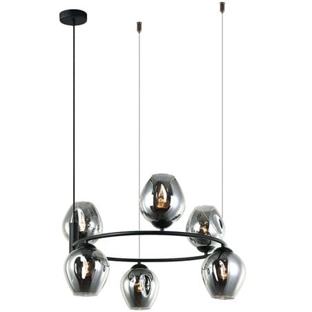6 punktowa nowoczesna lampa wisząca Roxane czarna obręcz szklane klosze do salonu sypialni jadalni kuchni