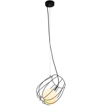 Nowoczesna czarna lampa wisząca Melisa z podwójnym kloszem metalowy druciany wewnątrz szklana kula